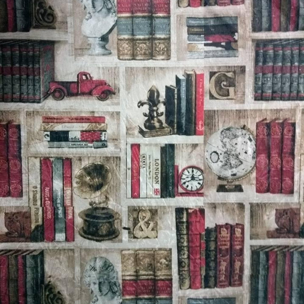 Tecido Suede Estampado Livros
