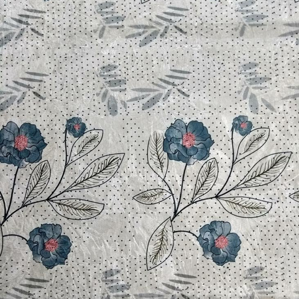 Tecido Suede Estampado Flores Azul