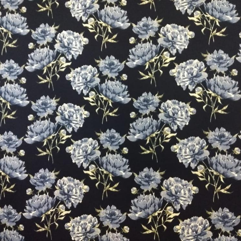 Tecido Fiama Flores Azul Marinho