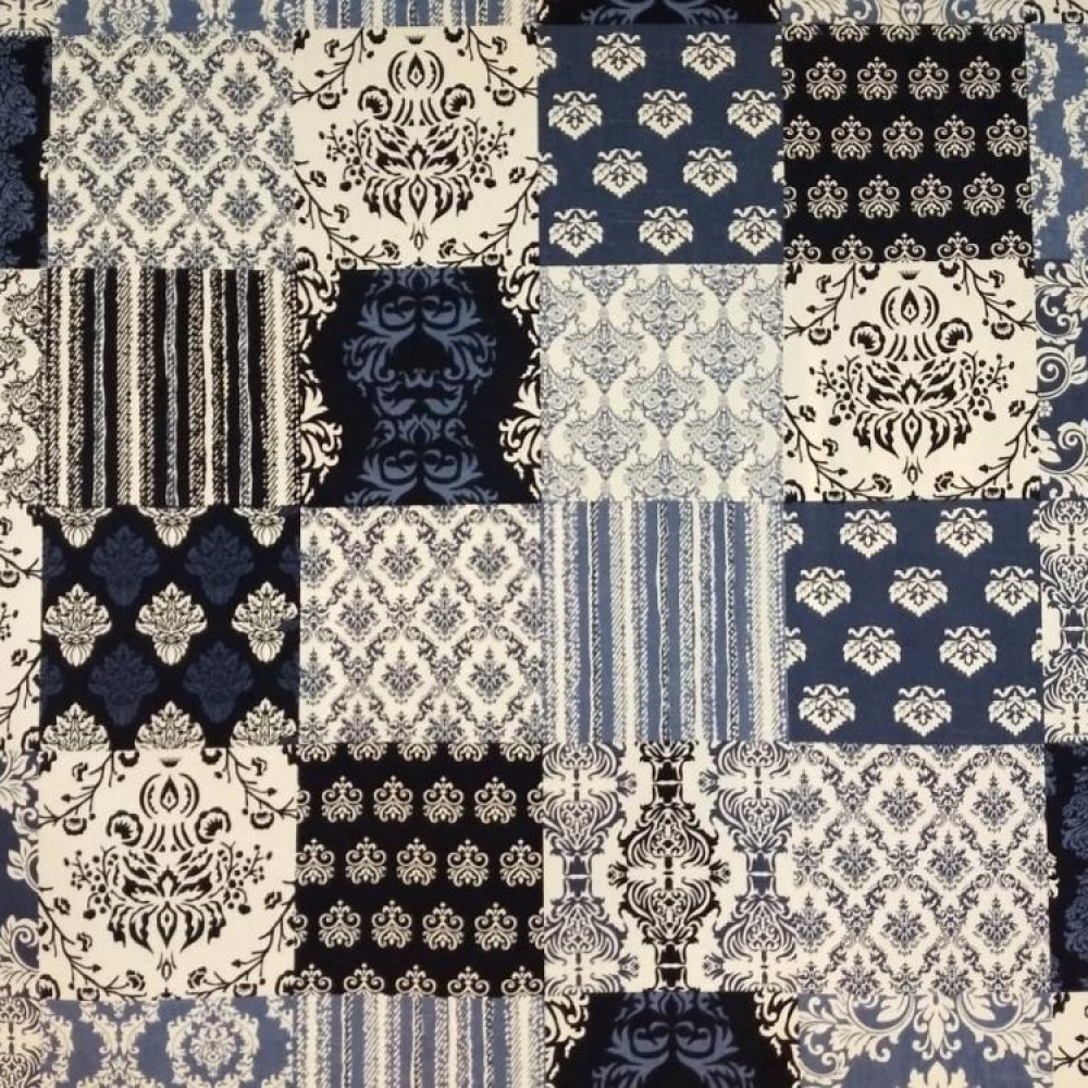 Tecido Fiama Mosaico Azul e Branco
