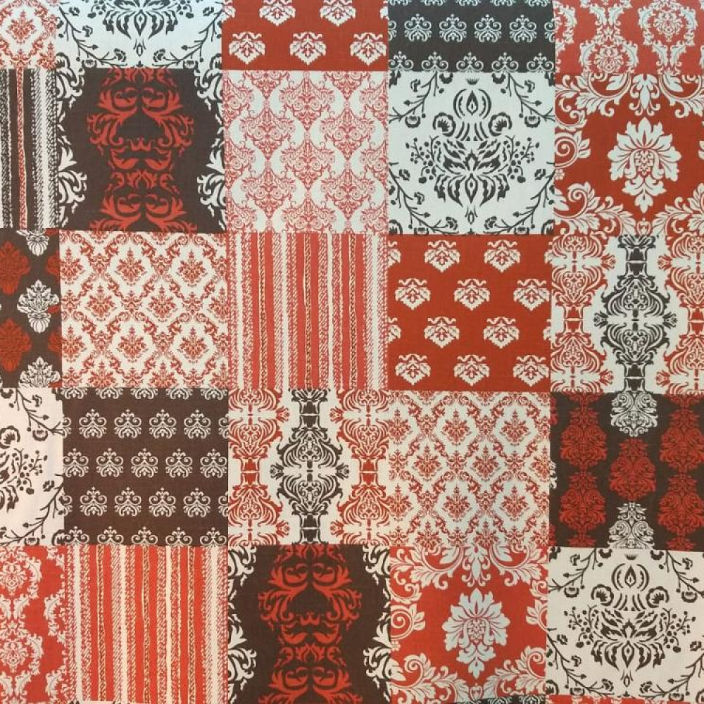 Tecido Fiama Mosaico Marrom e Laranja